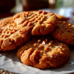 Freshly baked peanut butter cookies on white plate