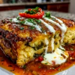 Freshly prepared Chile Relleno Casserole on white plate