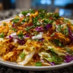 Freshly prepared Frito Cowboy Cabbage on white plate