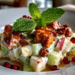 Freshly prepared Snicker Apple Salad on clean counter