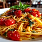 Freshly prepared Tomato Garlic Pasta in minimalist white bowl