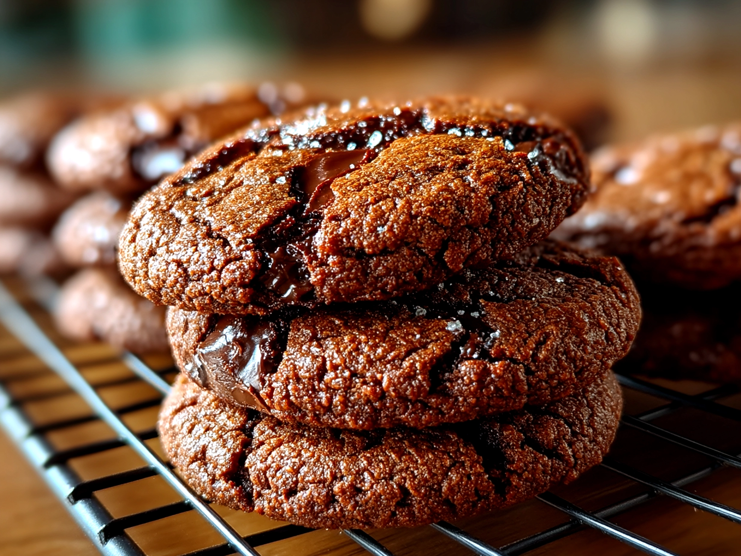 Finished fudgy Grasshopper Cookies served on a plate
