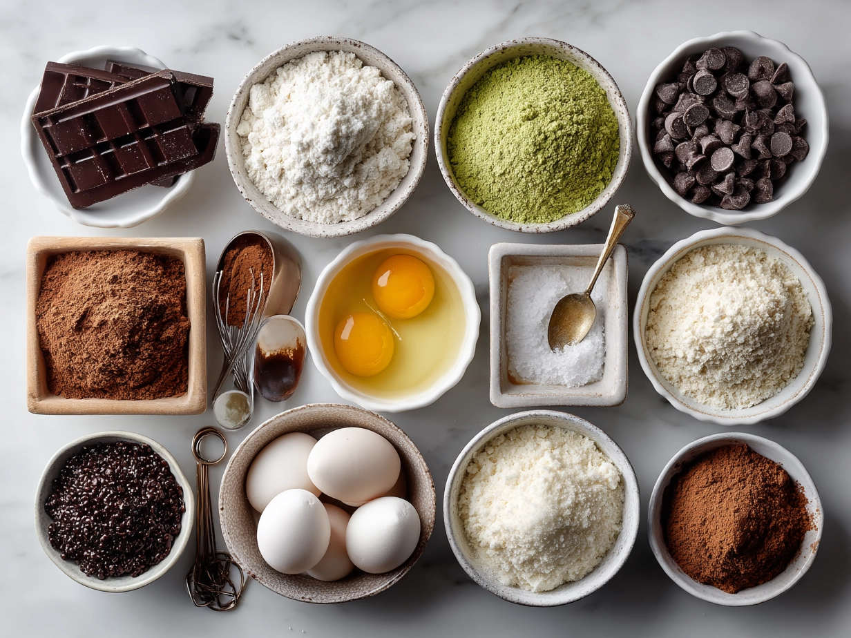 Ingredients needed for fudgy Grasshopper Cookies