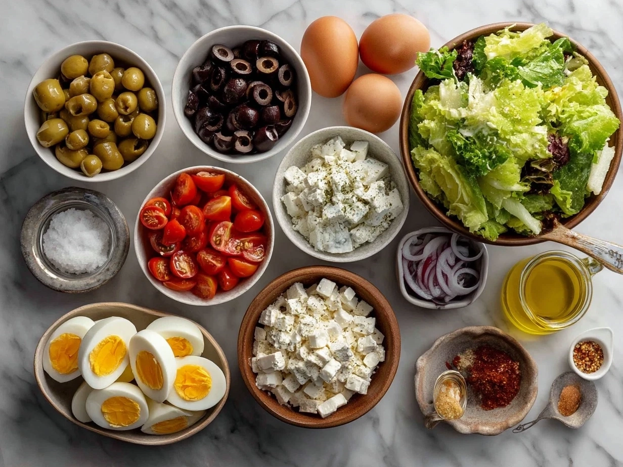 Ingredients for Georgia cracker salad laid out on a kitchen counter