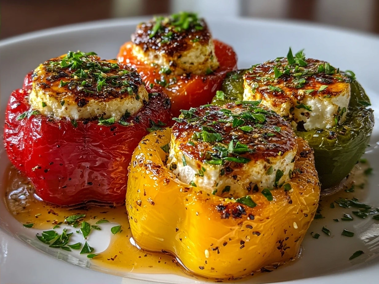 Goat Cheese Stuffed Mini Peppers plated and ready to serve.