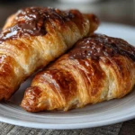 Golden Homemade Chocolate Croissants on Plate