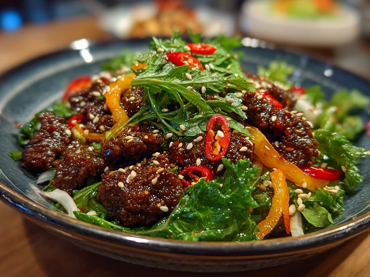 A serving of Ground Beef Bulgogi over rice garnished with green onions and sesame seeds