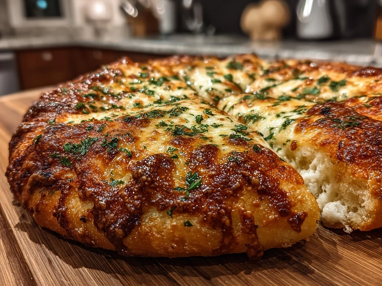Close up of a home cooked finished Honey Ricotta Pizza with honey drizzle and fresh herbs