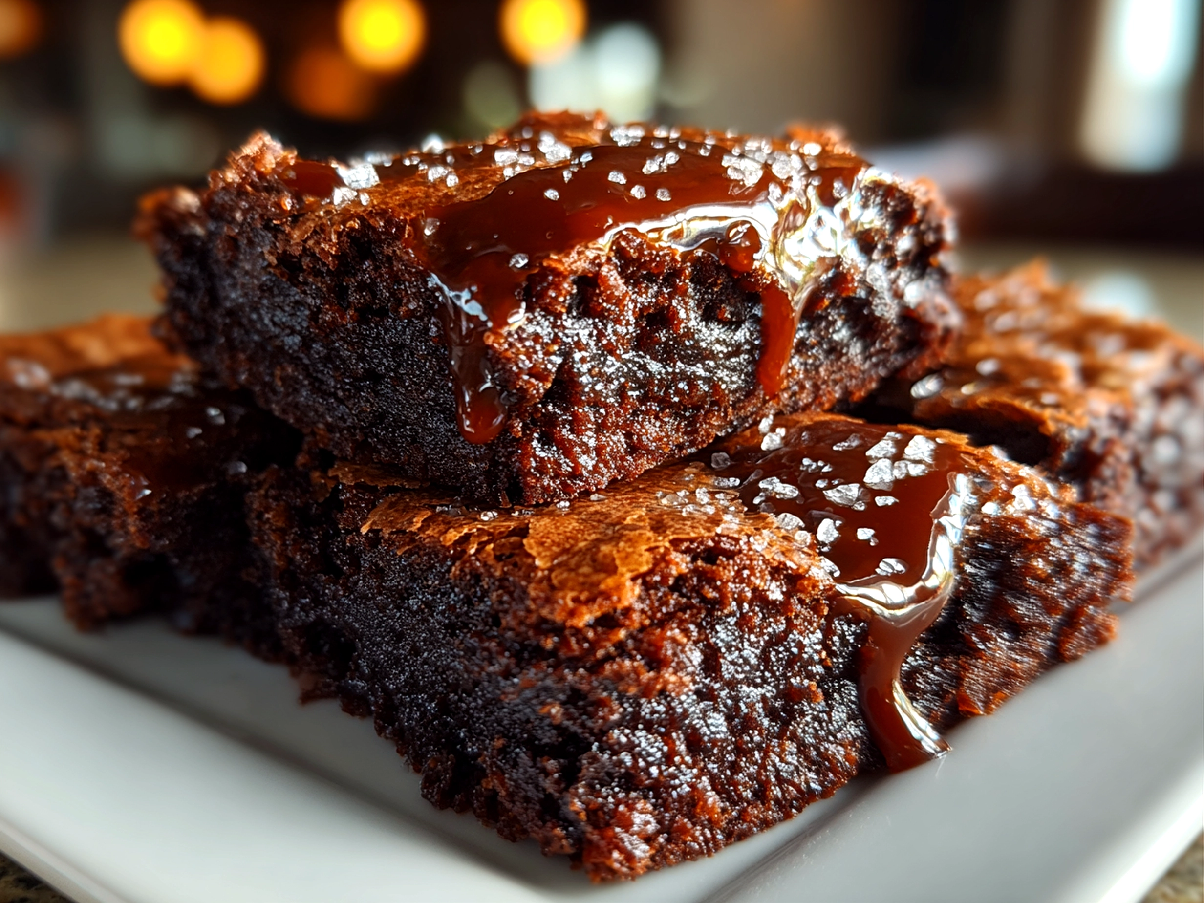 Home cook, taken with iPhone 15 Pro. Close-up slight angle of delicious vegan brownies on white plate. Rich inviting --ar 4:3 --style raw --s 260