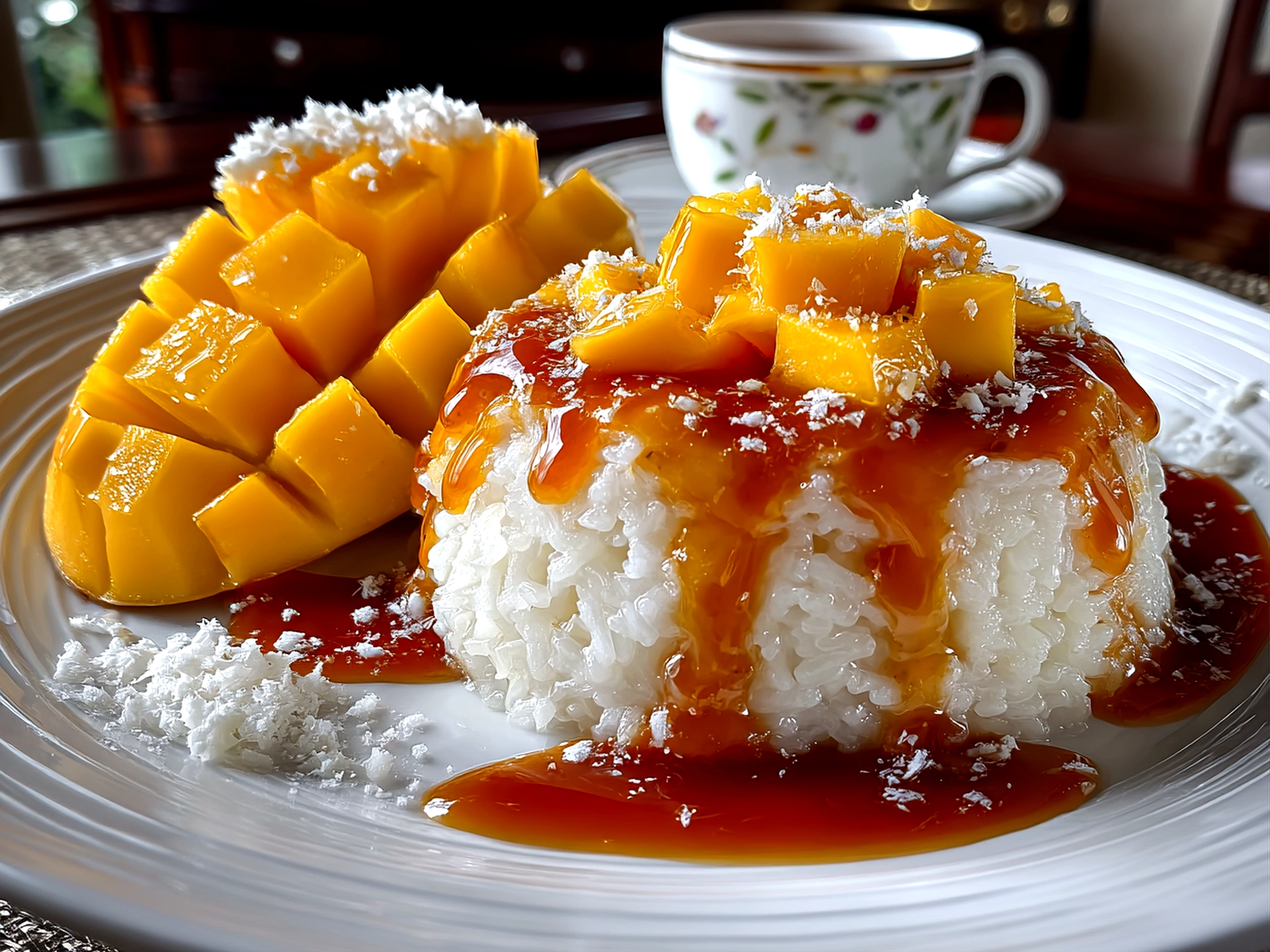 Home-cooked Mango Sticky Rice close-up