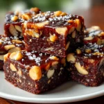 home cooking, taken with iPhone 14. Close-up slight angle of homemade Vegan No-Bake Brownies with Dates Nuts on white plate. rich inviting --ar 4:3 --style raw --s 245