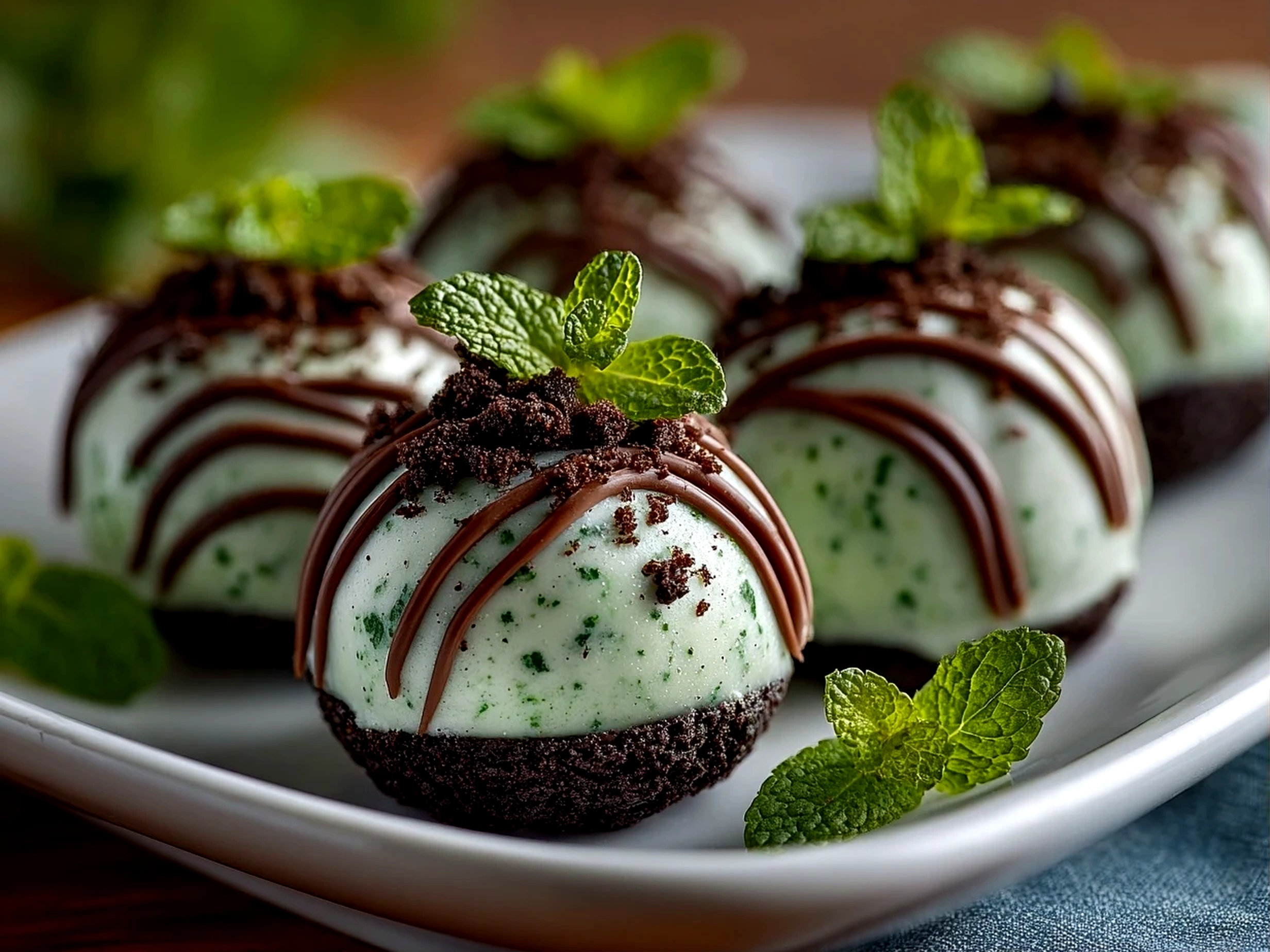 Homemade Mint Oreo Balls close-up