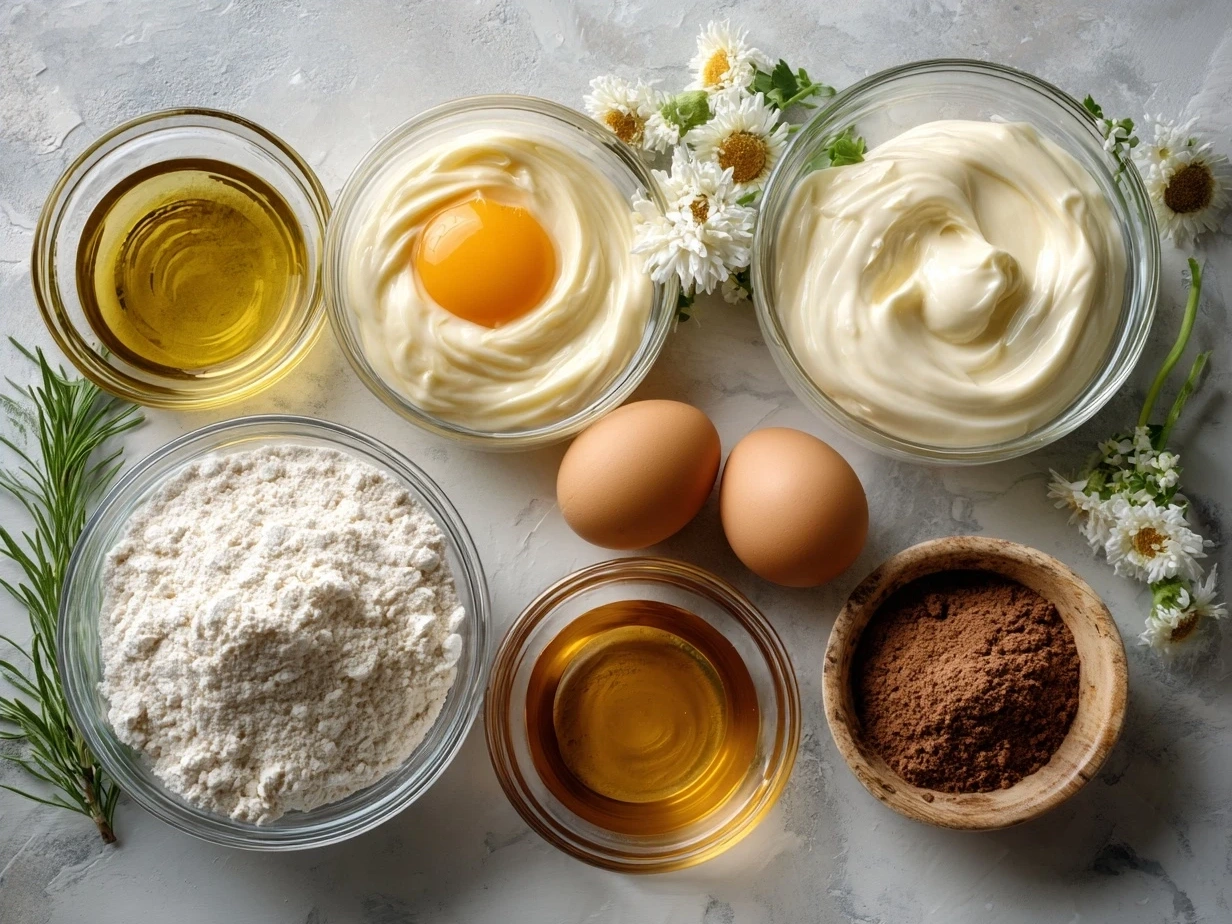 Homemade mayonnaise ingredients laid out simply