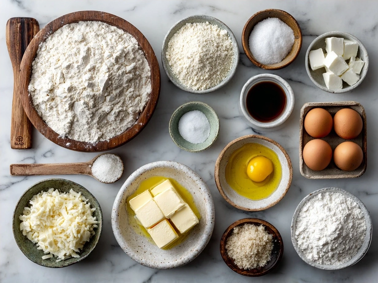 Ingredients for Japanese Milk Bread Rolls laid out on a kitchen counter