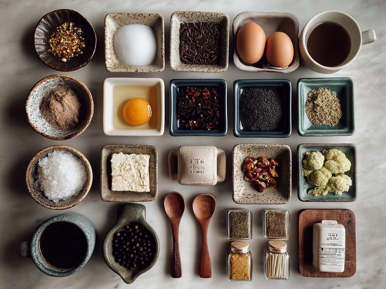Ingredients for Kashmiri Pink Chai including tea leaves, cardamom, milk, and almonds