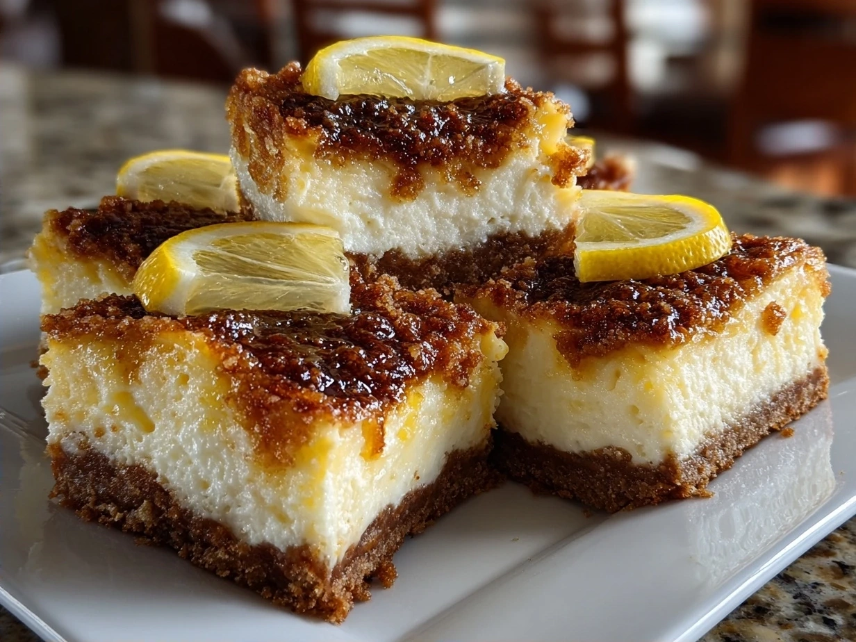 Lemon marbled cheesecake bars served on a plate