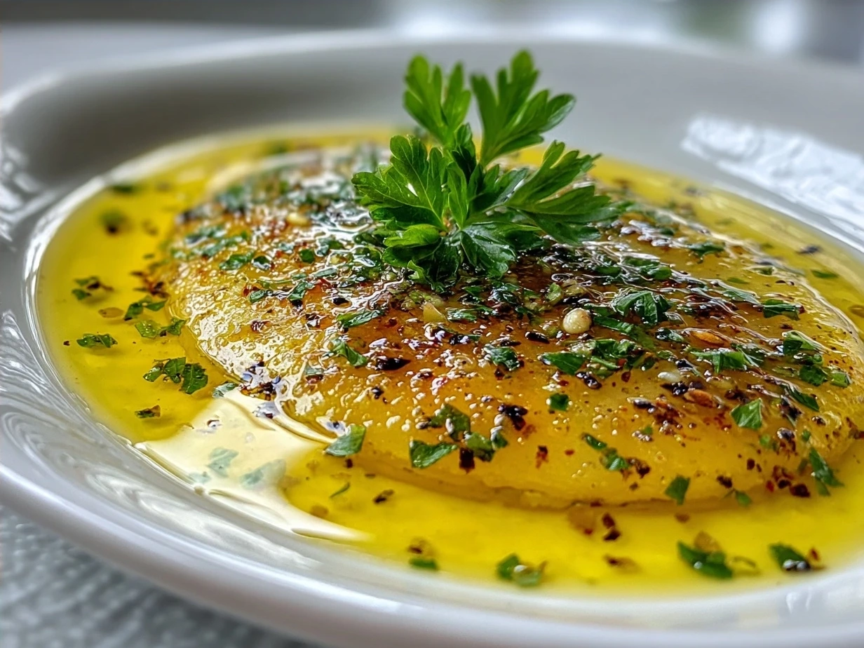 Finished lemon vinaigrette in a glass jar with a spoon.
