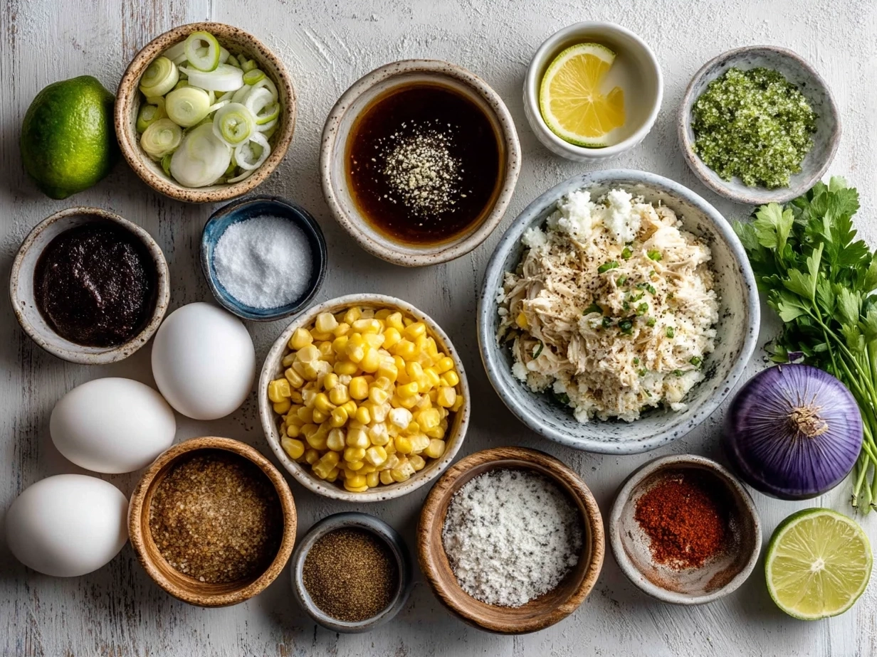 Ingredients for Mexican Street Corn Chicken Salad on a wooden table