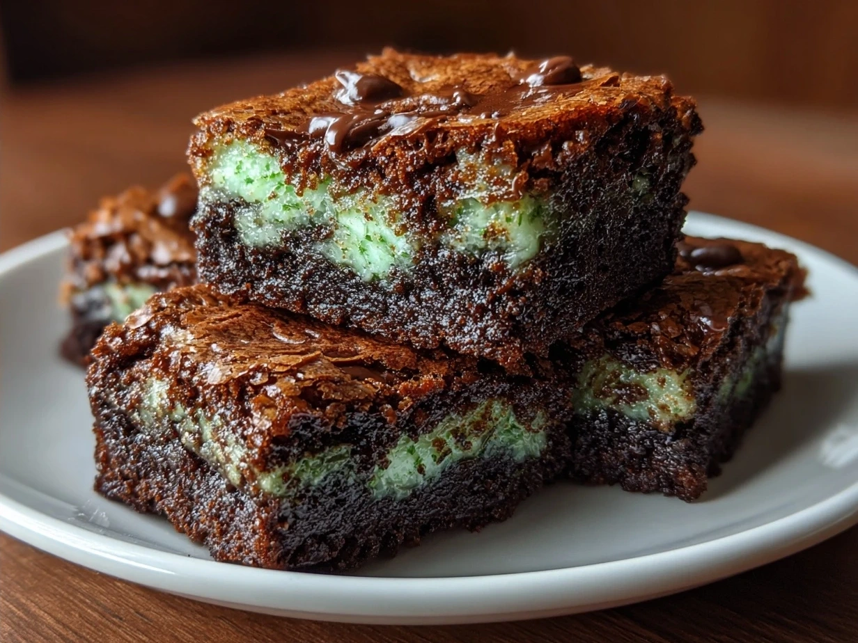 A plate of freshly baked Mint Oreo Brownies, showcasing a rich chocolate and mint treat ready to enjoy