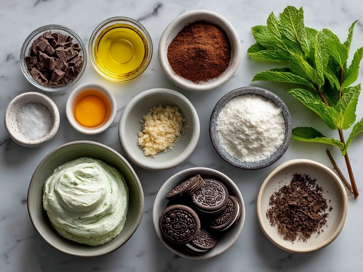 Ingredients for Mint Oreo Parfaits laid out on a table