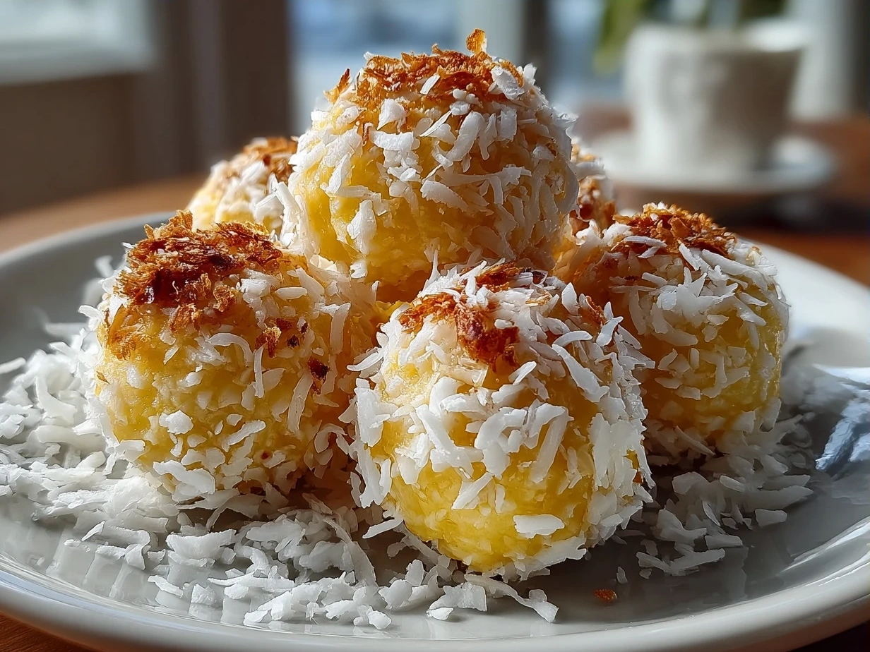 No-Bake Coconut Balls with Cream Cheese served on a colorful plate ready to enjoy