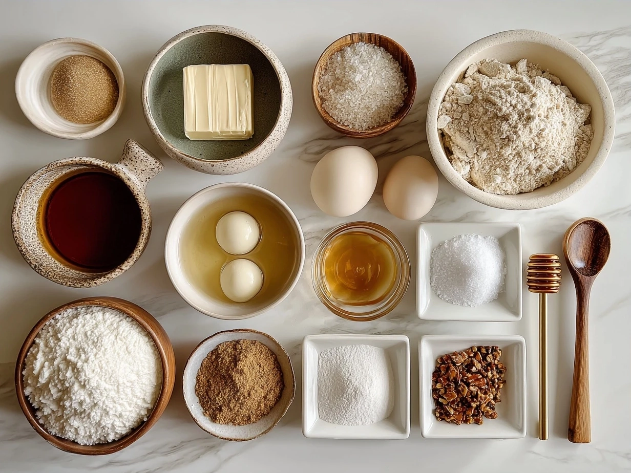 Ingredients for No Bake Salted Caramel Pretzel Bars including pretzels, butter, brown sugar, white chocolate chips and nuts
