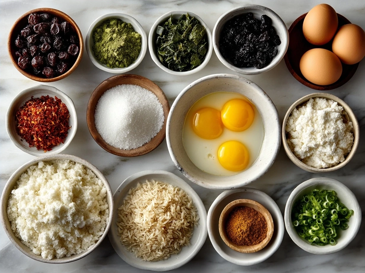 Ingredients for Omurice Japanese Rice Omelet laid out on a kitchen counter