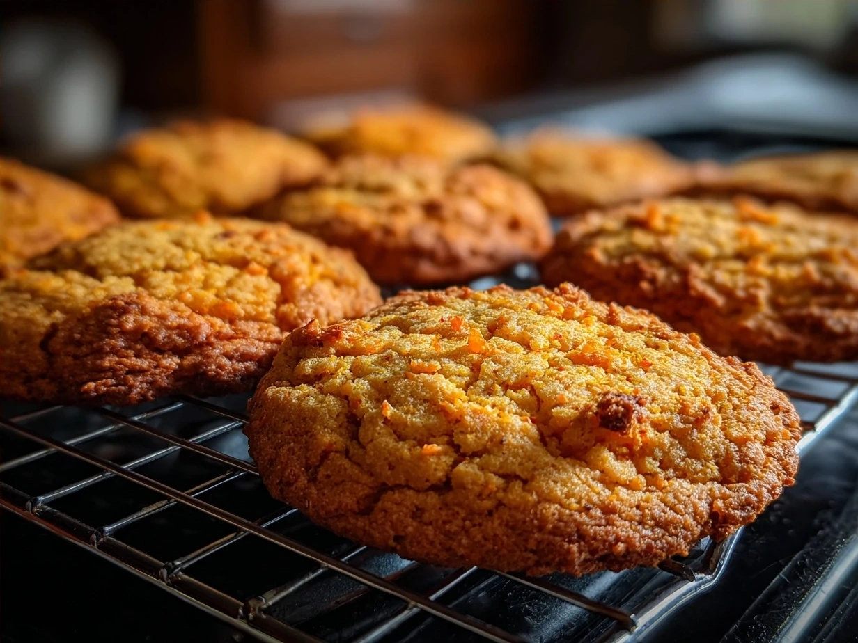 Stack of freshly baked Orange Clove Cookies on a festive plate with warm lighting