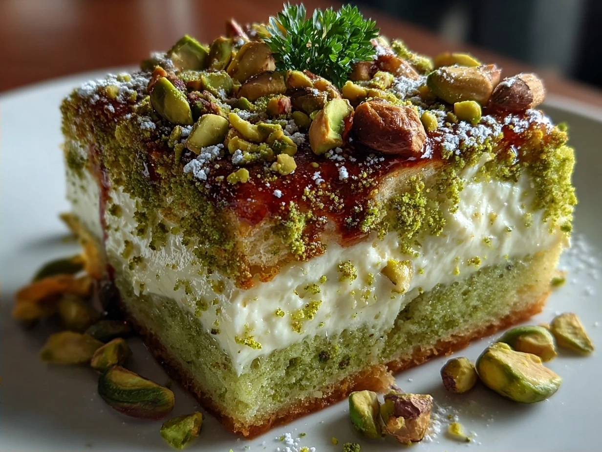 Final Pistachio Lush Dessert with chopped pistachios topping served in a dish ready to eat