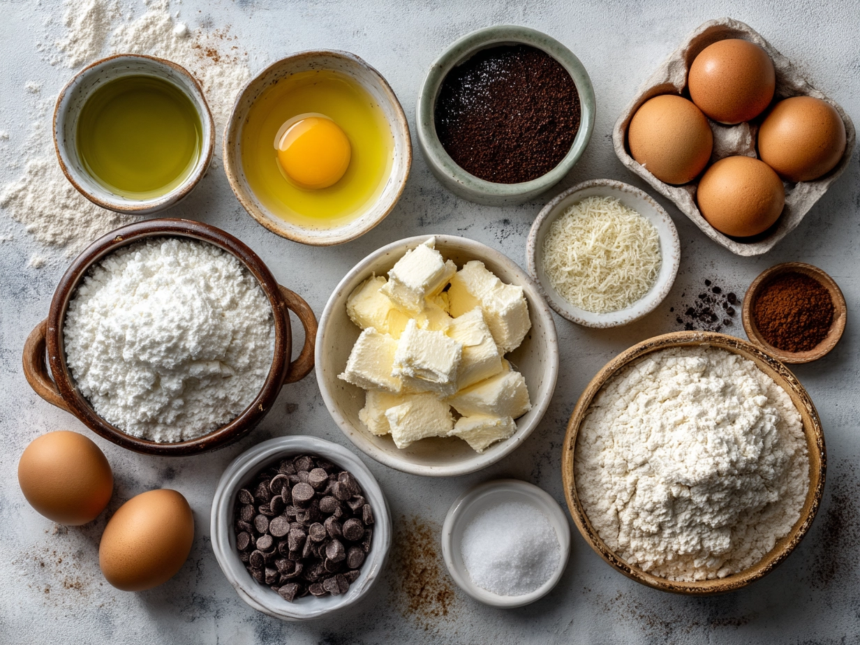 Ingredients for making Polish Sernik laid out on a table