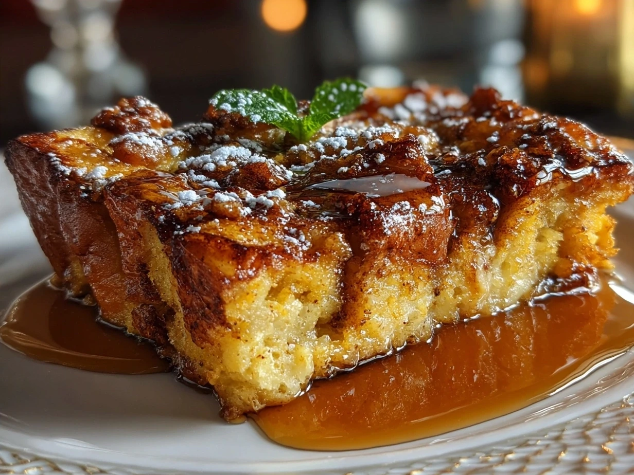 Baked Pumpkin Spice French Toast Casserole ready to serve