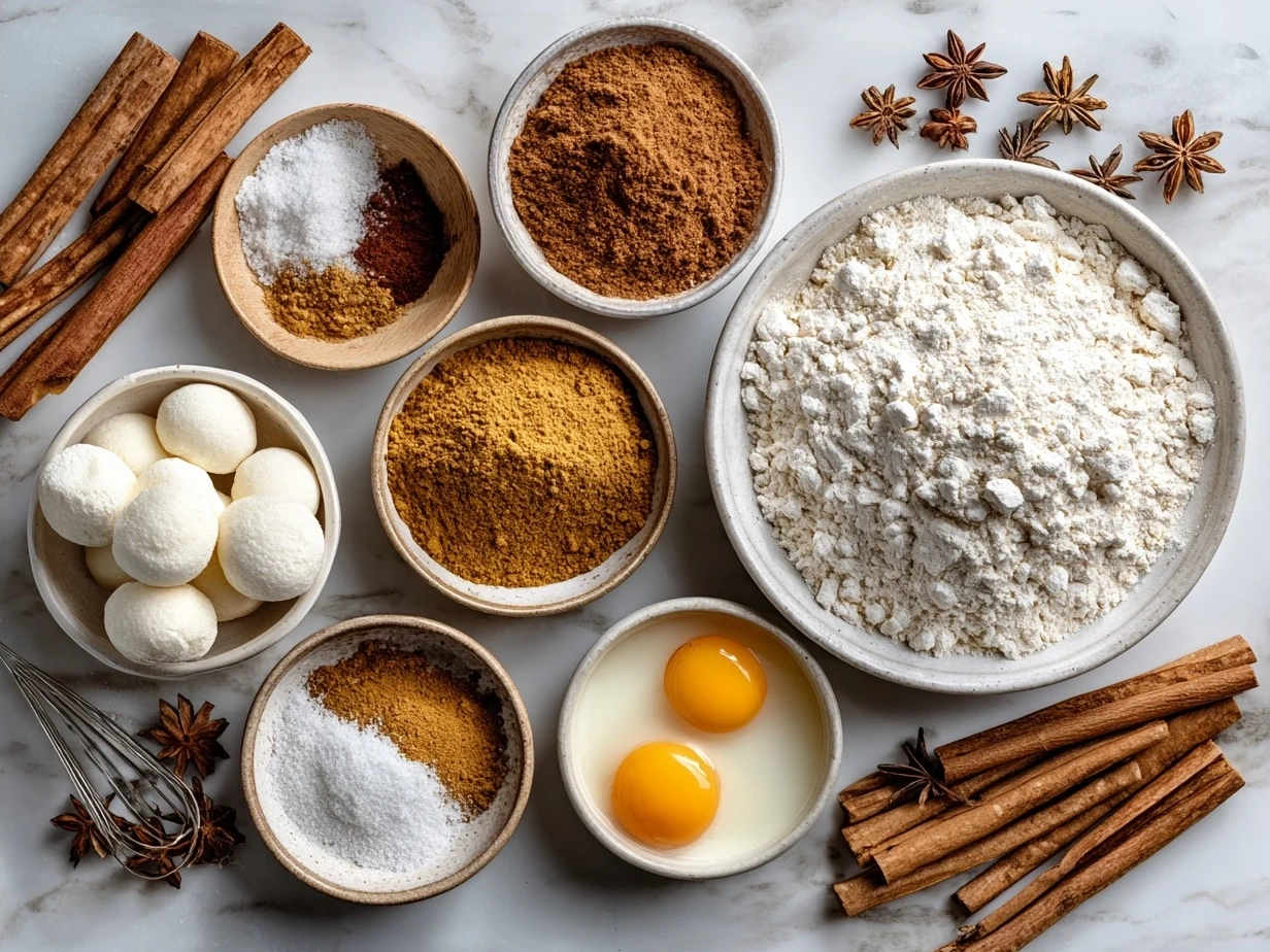 Ingredients for Pumpkin Spice French Toast Casserole on a kitchen counter
