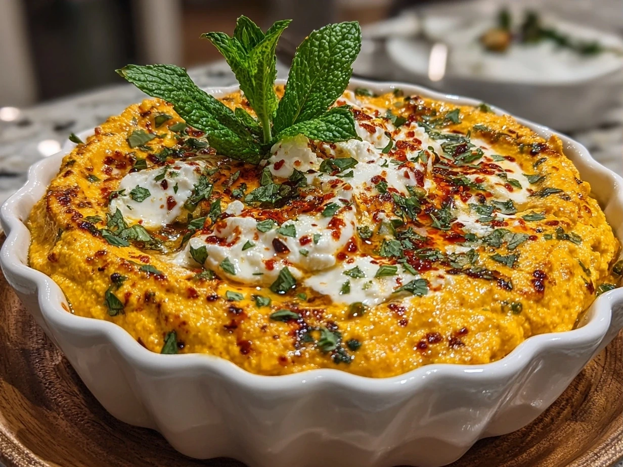 Final presentation of Pumpkin Whipped Feta Dip