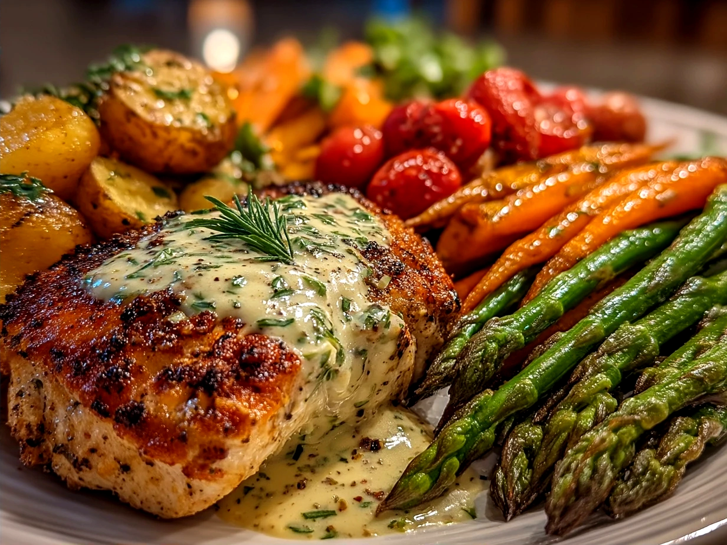 Homemade ranch dressing served in a bowl alongside fresh veggie sticks and oven-baked chicken tenders