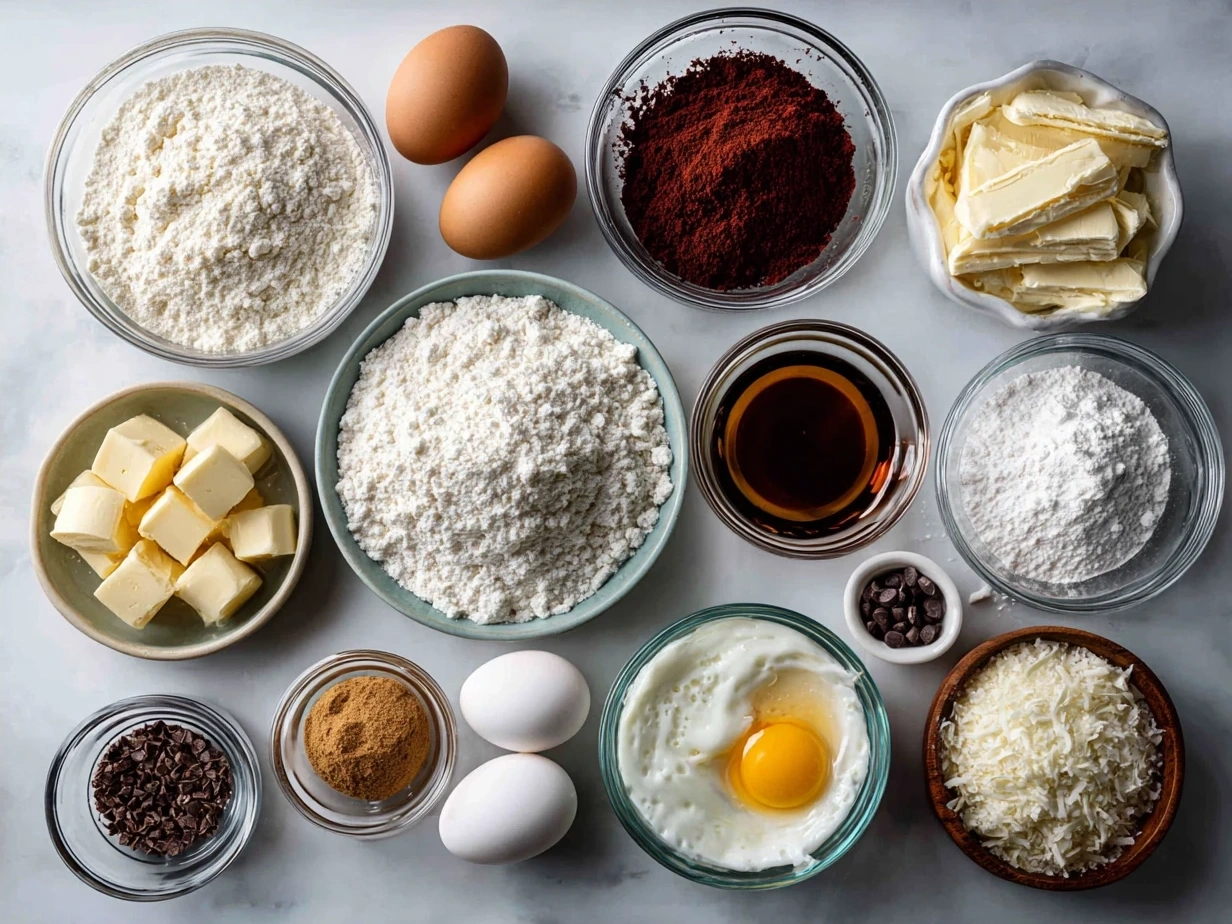 Red Velvet Valentines Day Cake Recipe ingredients.