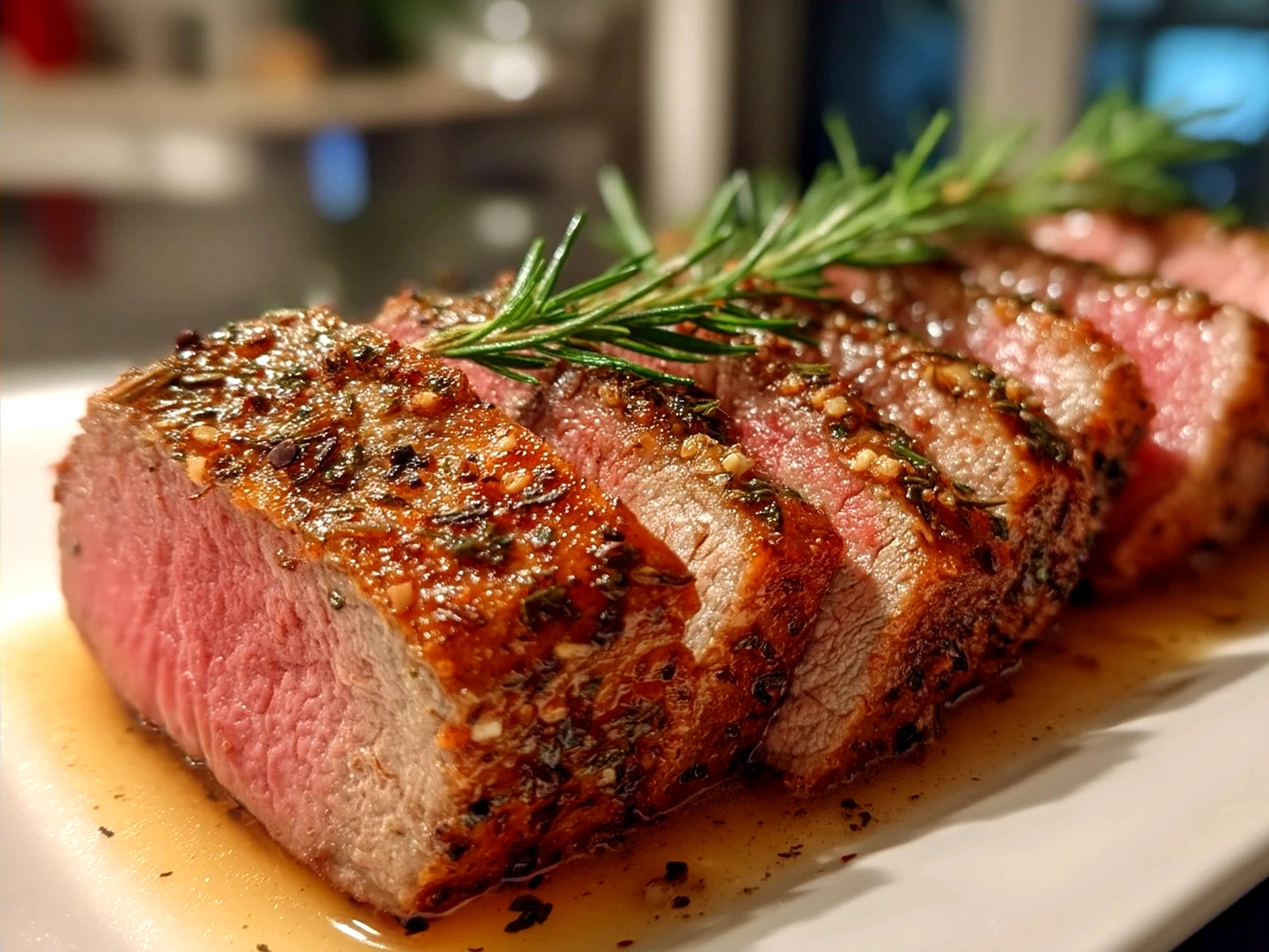 Plated Roast Beef in the Oven served with mashed potatoes and roasted carrots