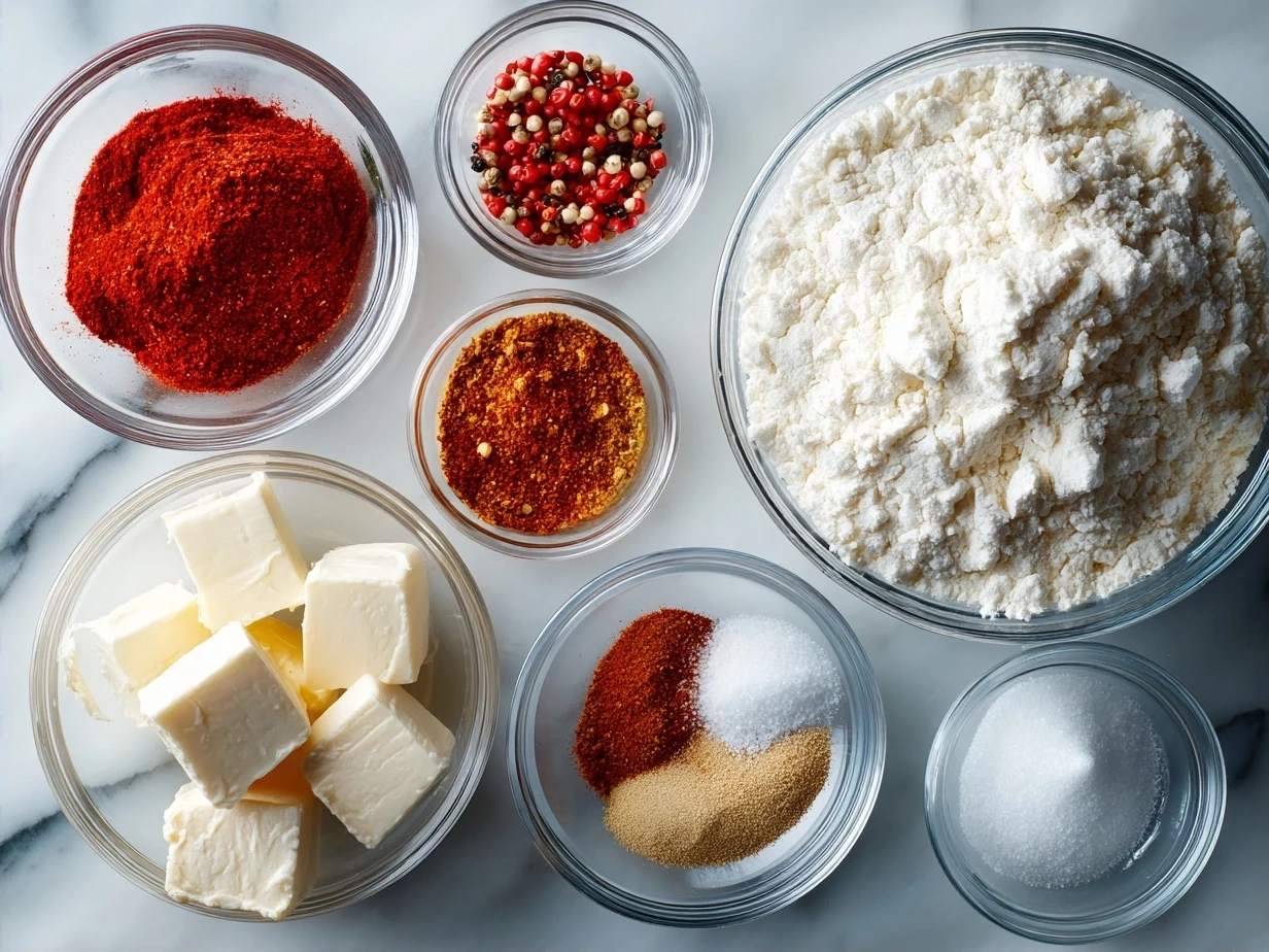 Ingredients for Roasted Red Pepper Gouda Soup laid out neatly