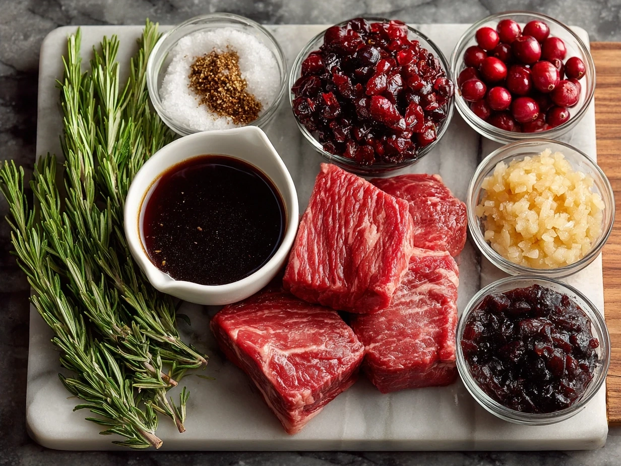 Ingredients for Short Rib Sliders with Balsamic Cranberry Sauce