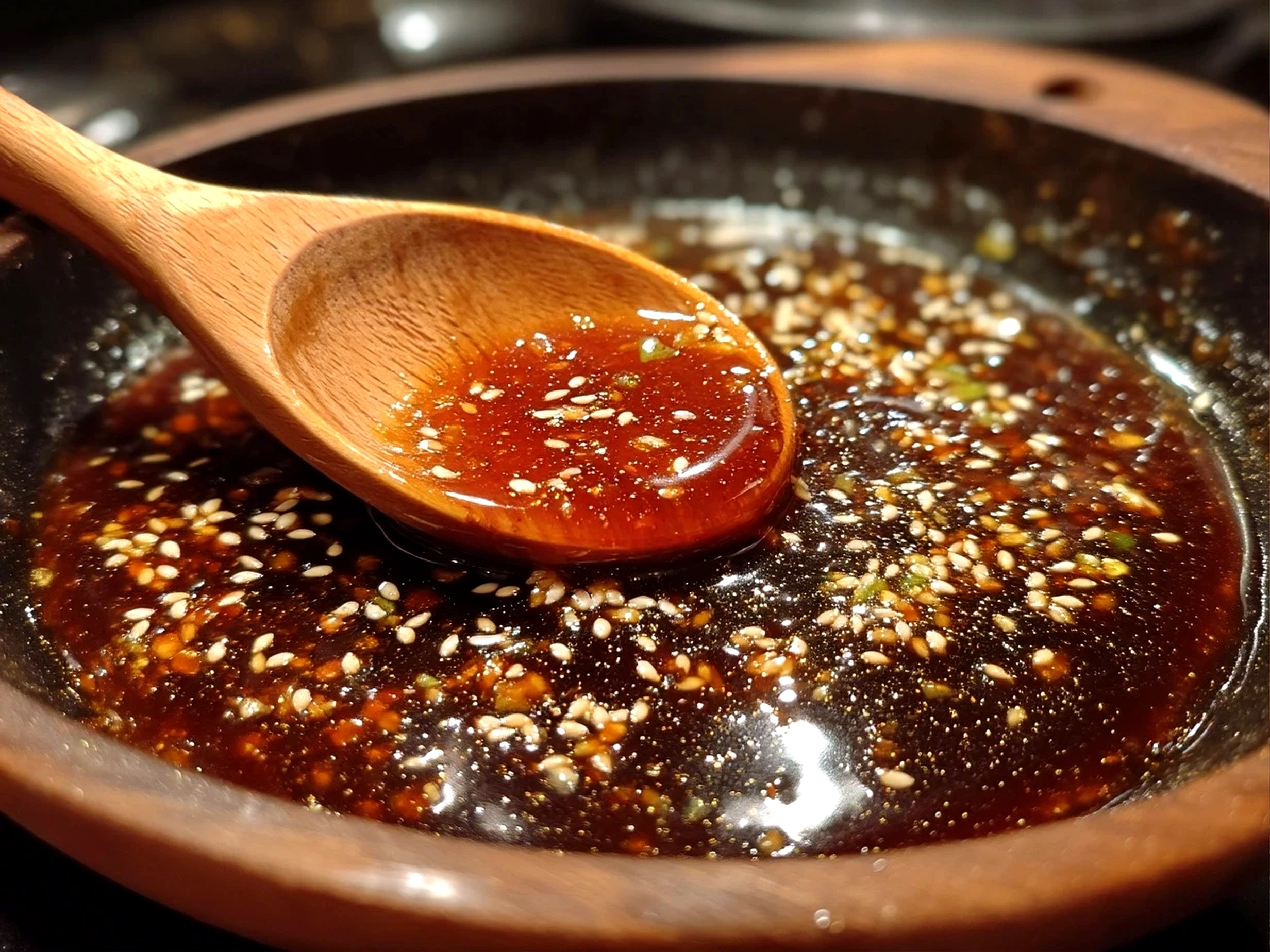 Slight angle close-up of finished homemade Teriyaki Sauce