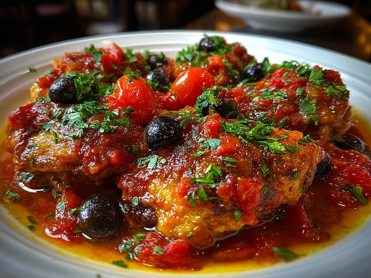 Final serving of slow cooker chicken cacciatore recipe in bowl