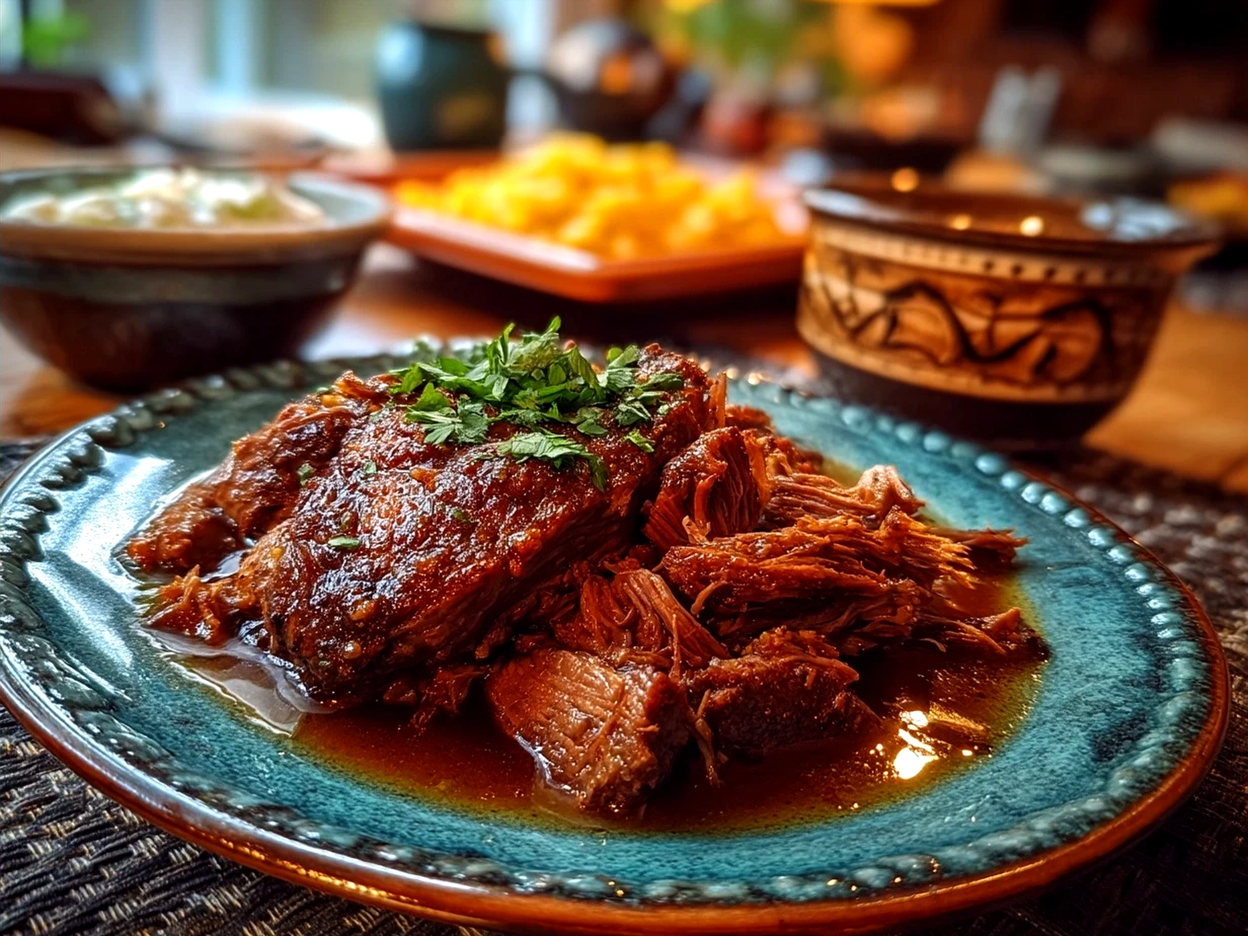 Serving Slow Cooker Mexican Shredded Beef as tacos with tortillas, cheese, and avocado slices