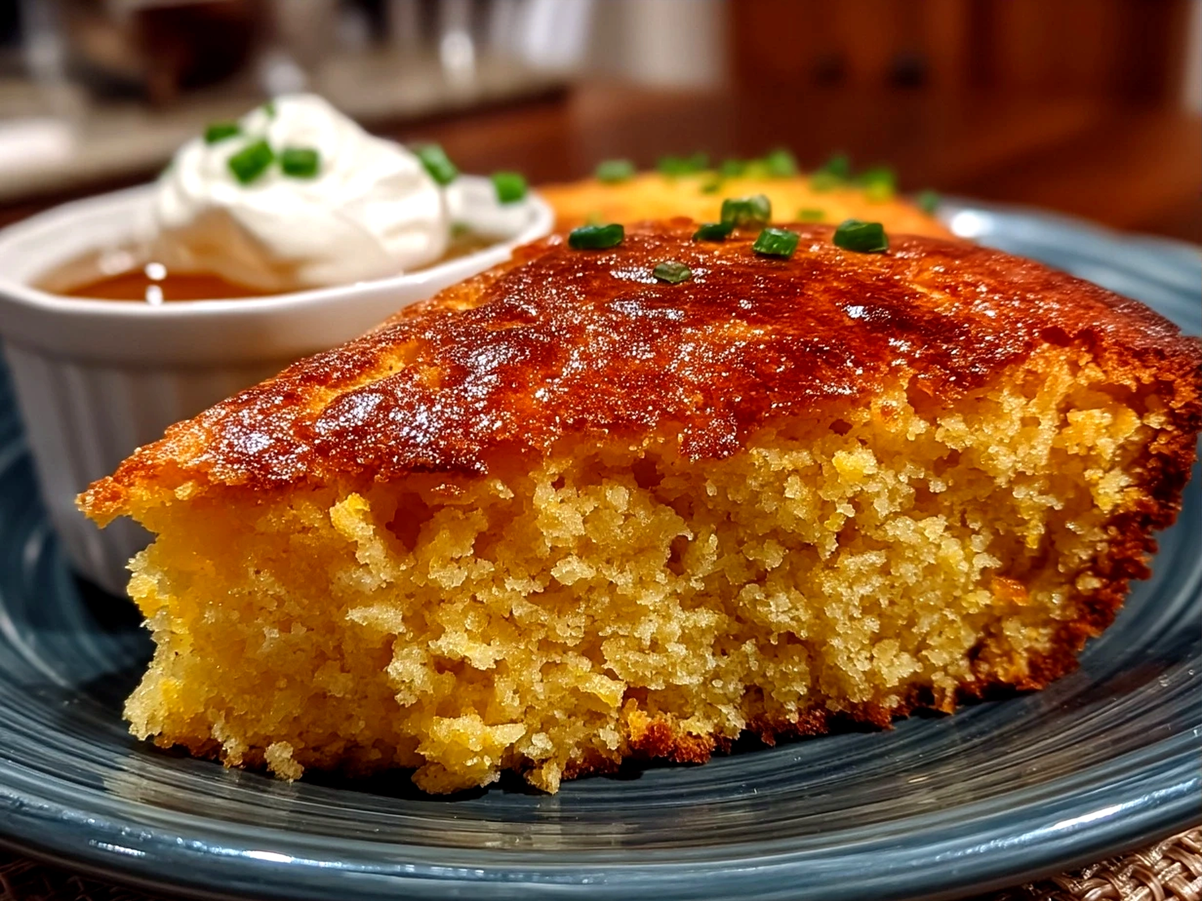 Freshly baked Southern Cornbread with a golden crust served on a rustic wooden board