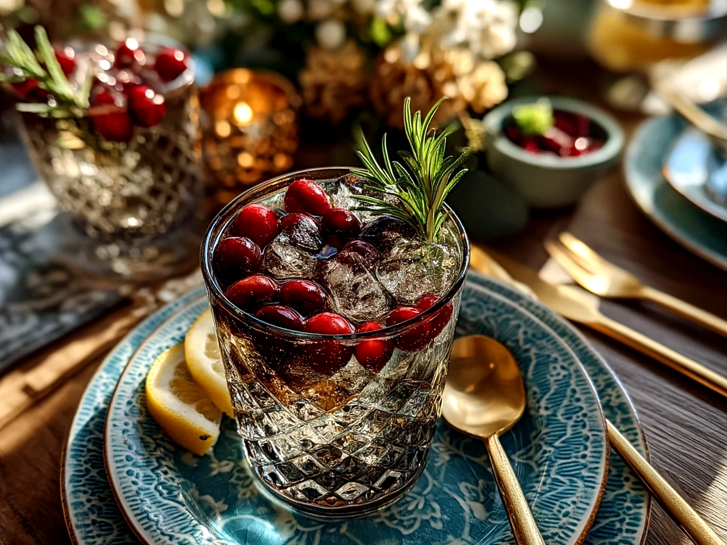 Serving glasses of Thanksgiving Mocktail Recipe garnished with cranberries and orange slices