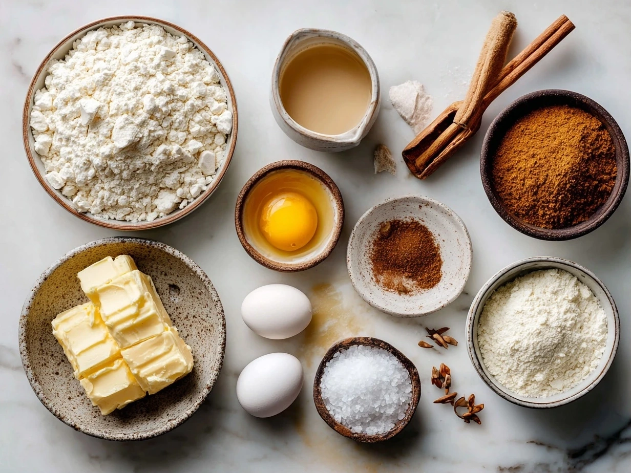 Top down view of raw ingredients for Cajun Potato Soup arranged neatly