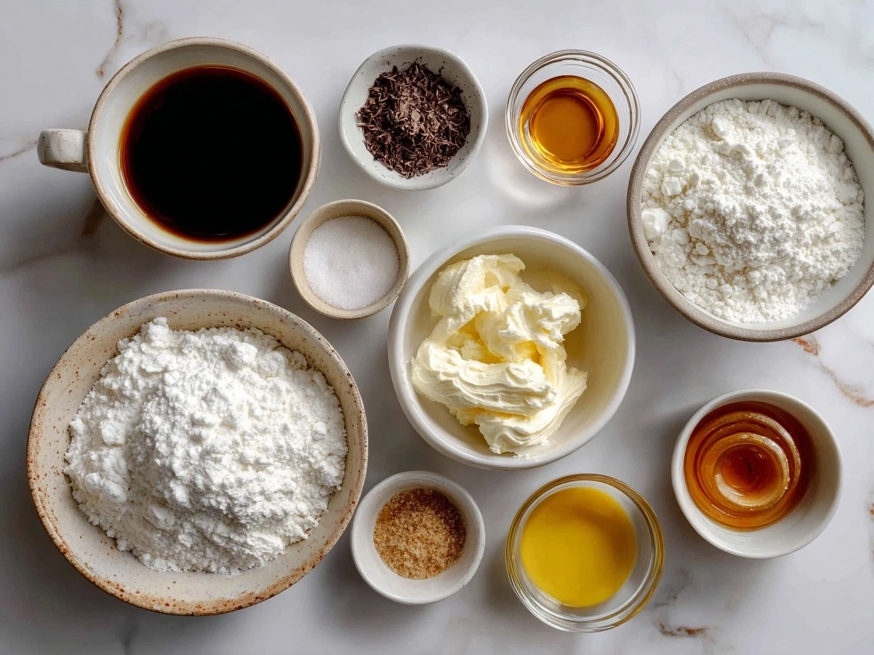 Top down view of raw ingredients for Honey Ricotta Pizza including ricotta, honey, lemon, and herbs