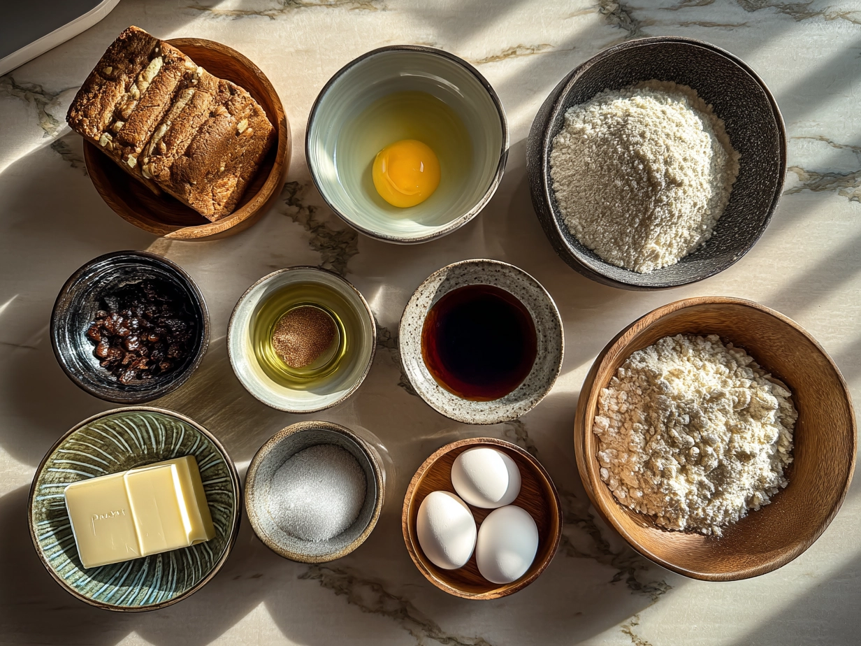 Top down raw ingredients for Snicker Apple Salad on marble surface