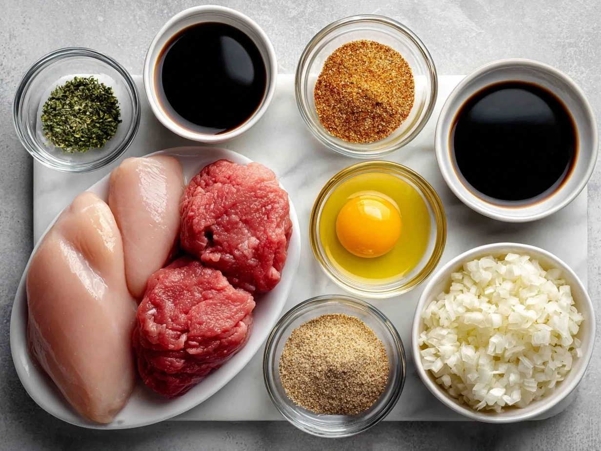 Ingredients for Turkey Medallions with Orange Teriyaki Sauce including turkey breast medallions, orange juice, soy sauce, garlic, ginger, and more
