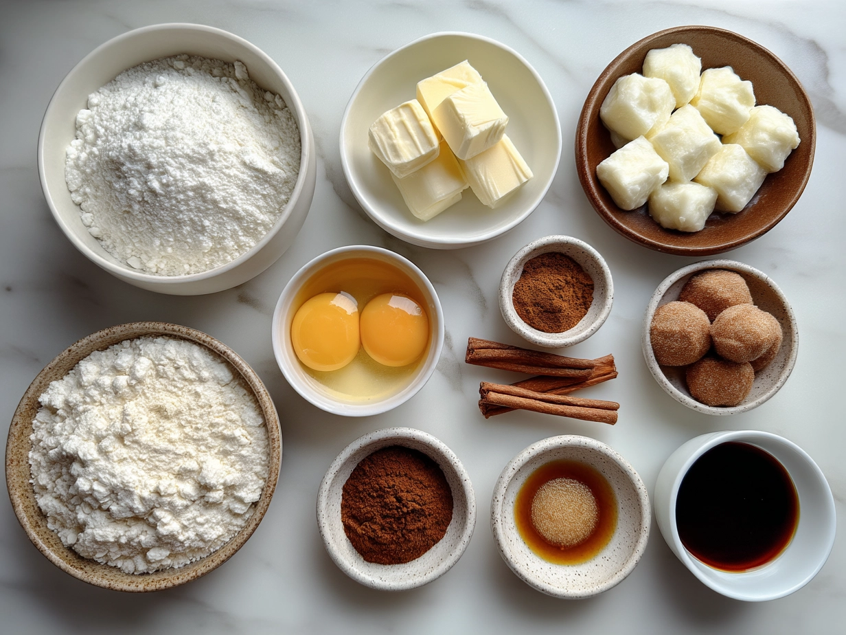 Ingredients for Air Fryer Churro Bites laid out on a kitchen counter