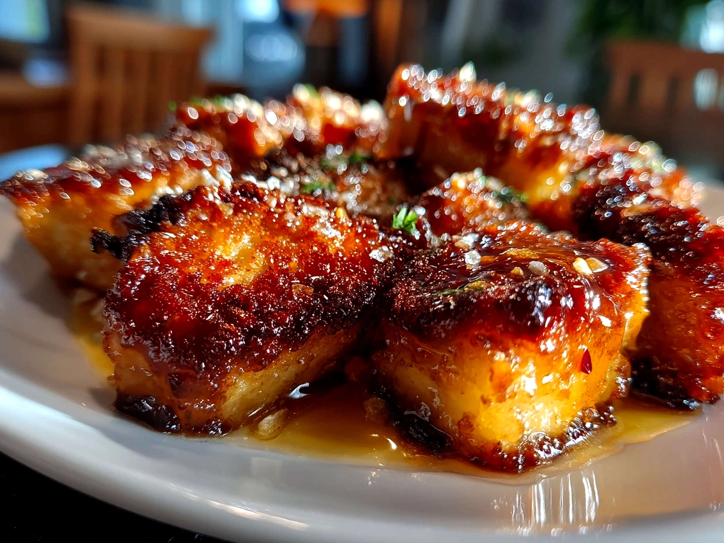 Close up of finished comforting Caramelized Apple Samoas on a plate in a cozy kitchen setting