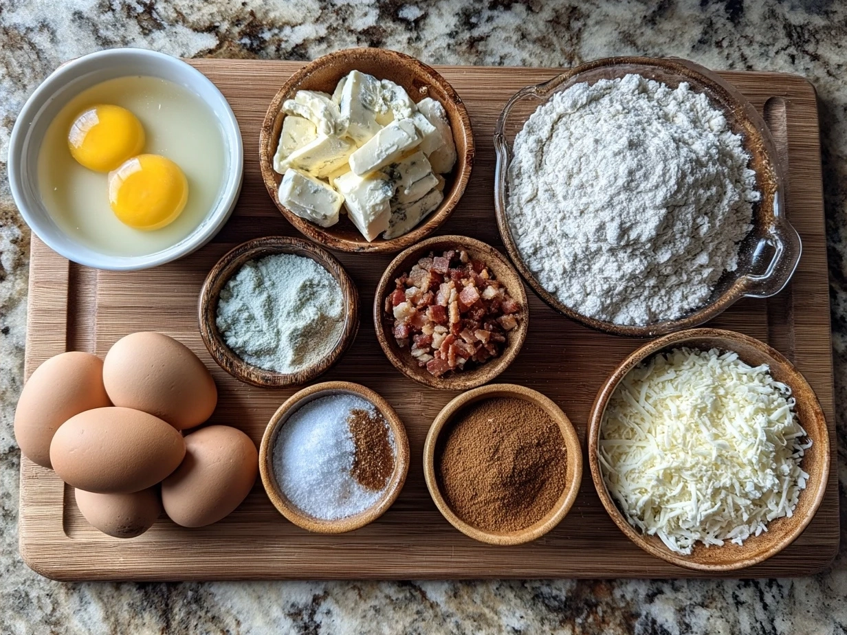 Ingredients for Bacon Cream Cheese Bagels including bagels, cream cheese, bacon, scallions, and spices